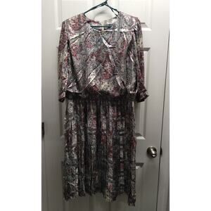 Vintage Union Made Damon Dress Size 20WP Red Gray Paisley Satin Pleated Blouson